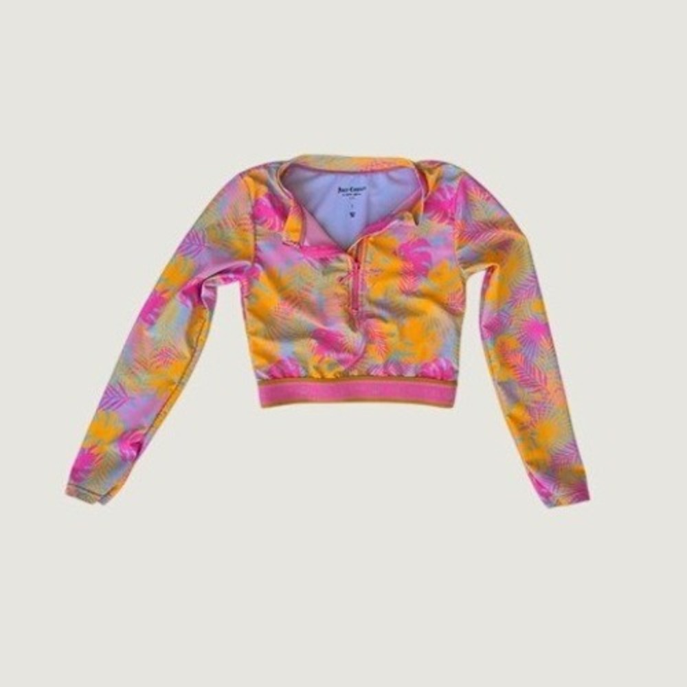 Juicy‎ Couture Girls 7 Rash Guard Tropical Long Sleeve Zip Swim Top Y2K